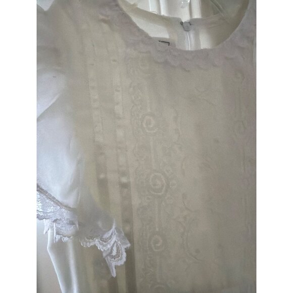 Jessica McClintock White Lace-Trimmed Dress Short Flutter Sleeves Wedding - Picture 2 of 6